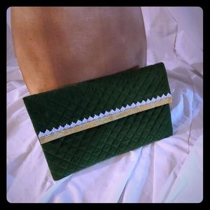 Perfect green velvet clutch with gold and silver t